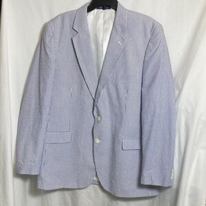 Like New Alan Flusser Classic Puckered Cotton Seersucker in Blue and White 44L